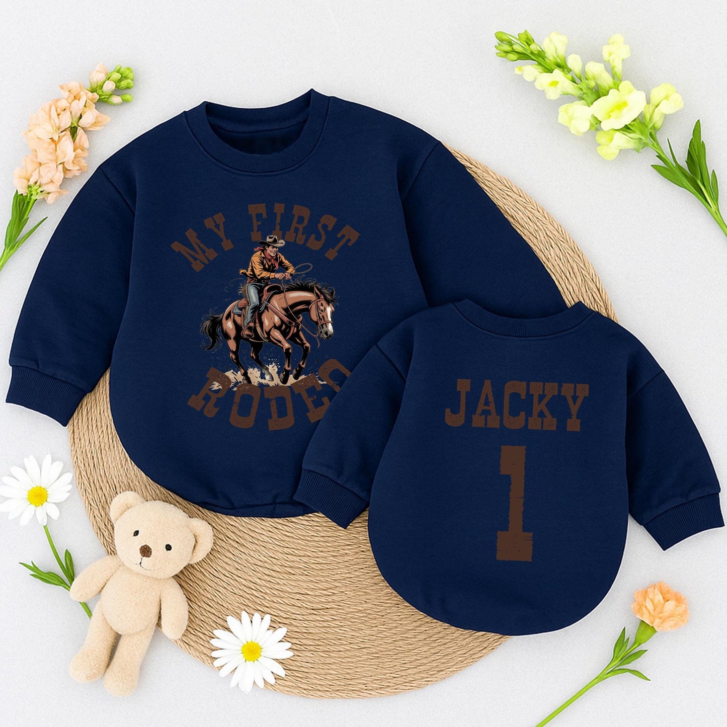 My First Rodeo Birthday Boy Romper, Jacky's 1st Birthday, Vintage Cowboy Outfit, Distressed Brown Graphic, Rustic Western Style, Baby Bubble Romper