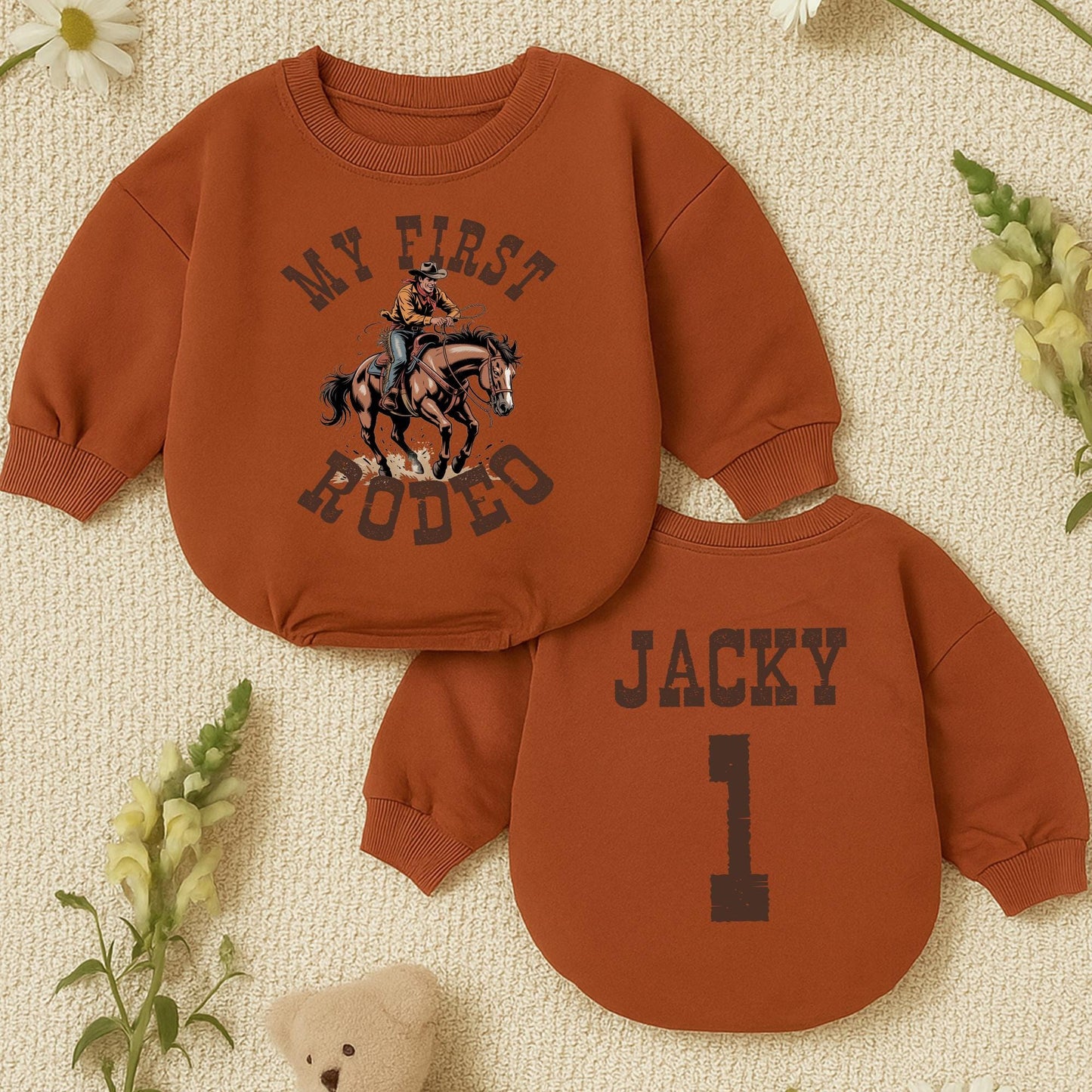 My First Rodeo Birthday Boy Romper, Jacky's 1st Birthday, Vintage Cowboy Outfit, Distressed Brown Graphic, Rustic Western Style, Baby Bubble Romper