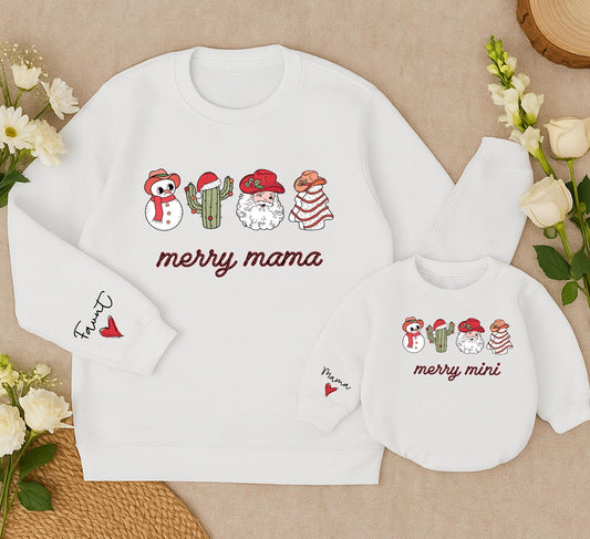 Personalized Merry Mama & Mini Sweatshirts Cute Christmas Outfit for Mom and Baby Matching Family Holiday Gift