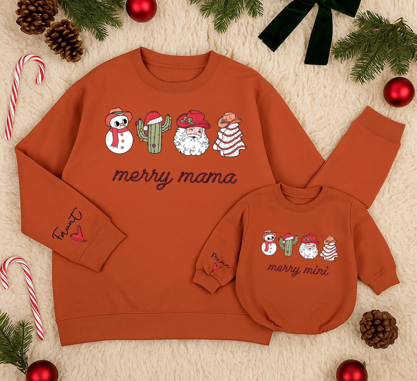 Personalized Merry Mama & Mini Sweatshirts Cute Christmas Outfit for Mom and Baby Matching Family Holiday Gift