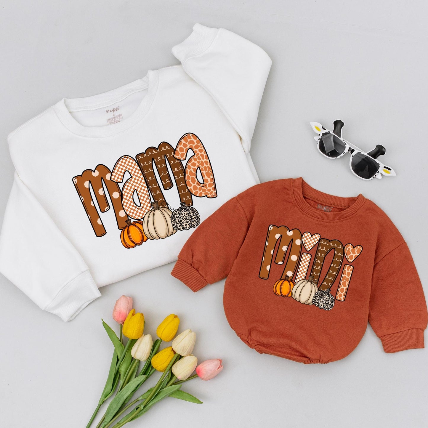 Mama and Mini Pumpkin Patch Matching Thanksgiving Shirts, Cute Fall Outfits for Mom and Baby, Leopard Print Pumpkins, Whimsical Family Apparel, Autumn Fun