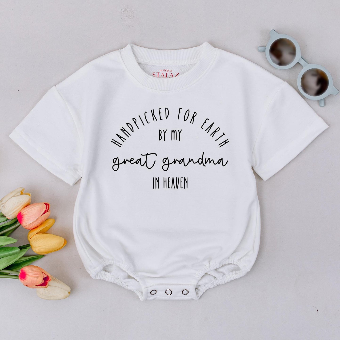 Custom Baby Bodysuit Handpicked for Earth by My Great Grandma in Heaven Sentimental Newborn Romper Perfect Shower Gift Black