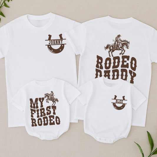 My First Rodeo Birthday Family Matching Western Shirt Cowboy Cowgirl Farm Theme 1st Birthday Party Mama Daddy Tees