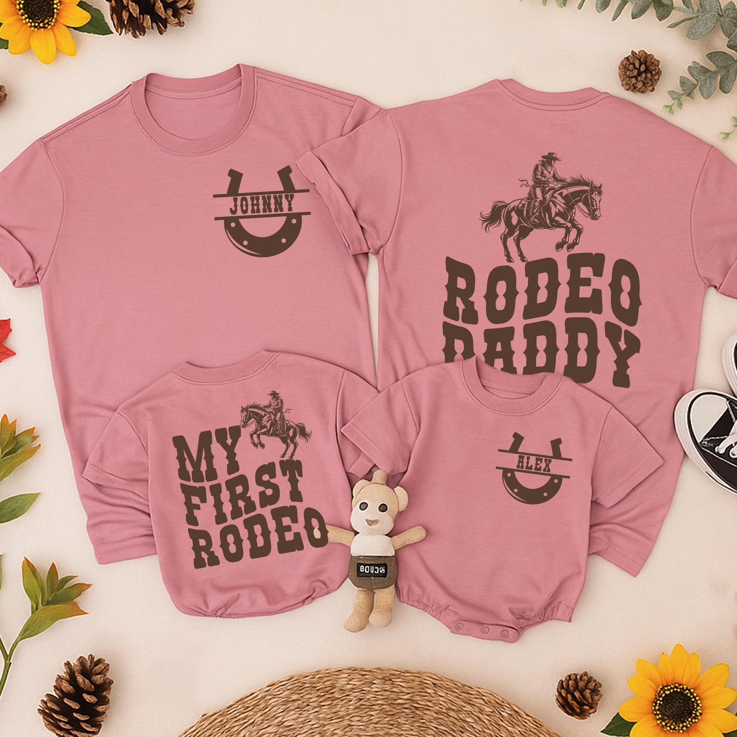 My First Rodeo Birthday Family Matching Western Shirt Cowboy Cowgirl Farm Theme 1st Birthday Party Mama Daddy Tees