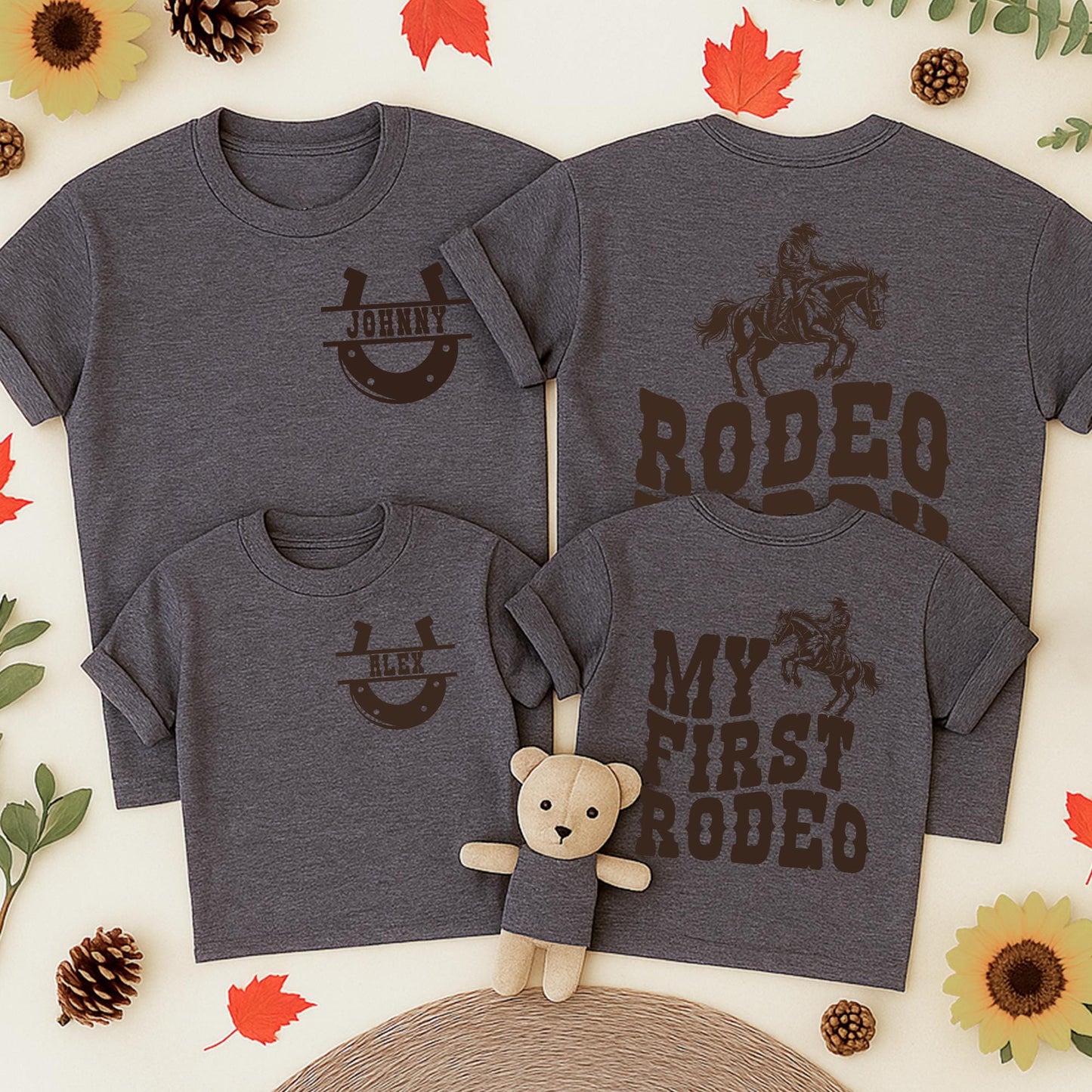My First Rodeo Birthday Family Matching Western Shirt Cowboy Cowgirl Farm Theme 1st Birthday Party Mama Daddy Tees