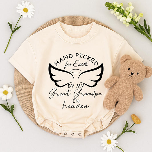 Baby Bodysuit Hand picked for Earth by Great Grandpa in Heaven Angel Wings Baby Clothes Newborn Romper Shower Gift