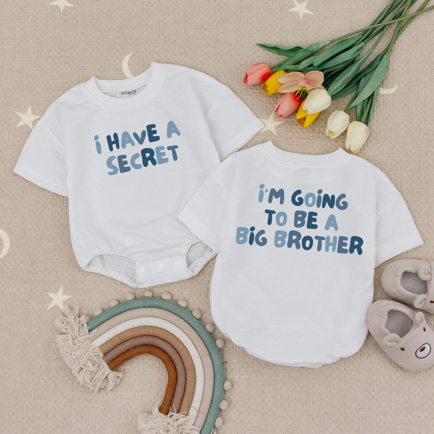 I Have A Secret Big Brother Announcement Bubble Romper Blue Two Tone Cotton Baby Shower Gift