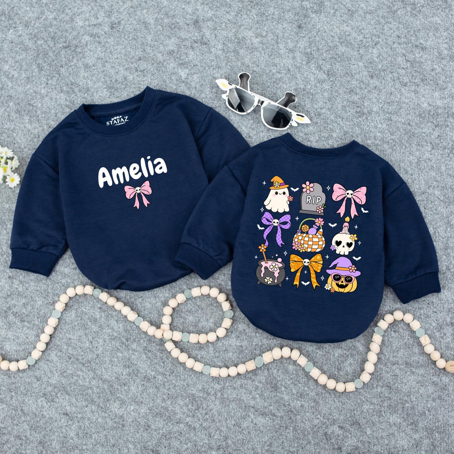 Personalized Baby Halloween Romper, Custom Name Pumpkin Ghost Outfit, Cute Fall Bodysuit for Baby Girl Boy, Autumn Toddler Clothes