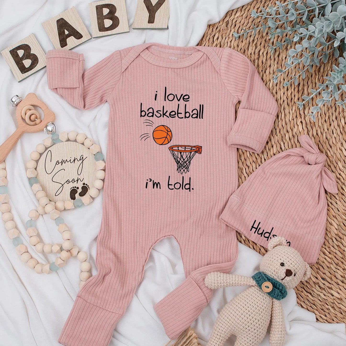 Cute I Love Basketball I'm Told Baby Bodysuit Playful Hand-Drawn Orange Basketball Design Newborn Boy Fan Shower Gift Coming Home
