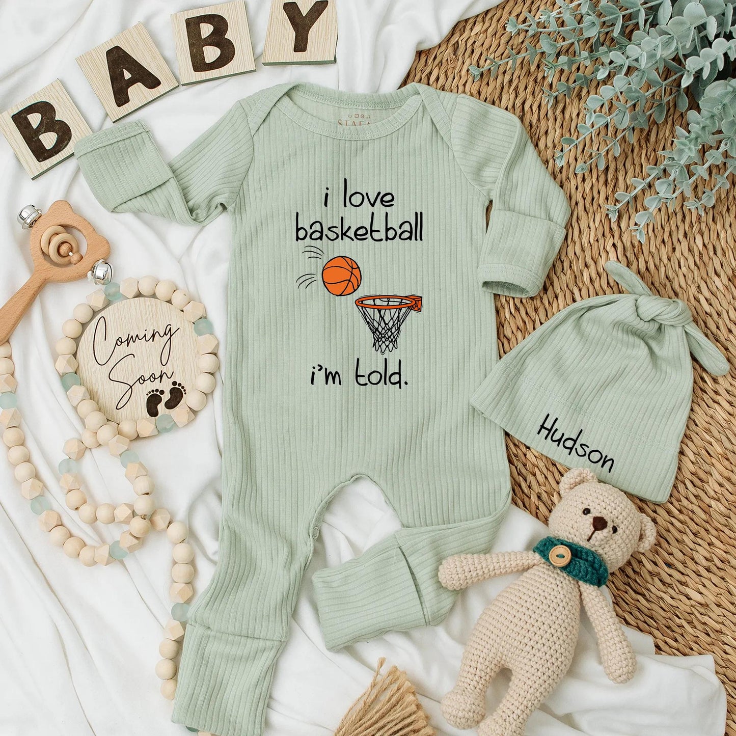 Cute I Love Basketball I'm Told Baby Bodysuit Playful Hand-Drawn Orange Basketball Design Newborn Boy Fan Shower Gift Coming Home
