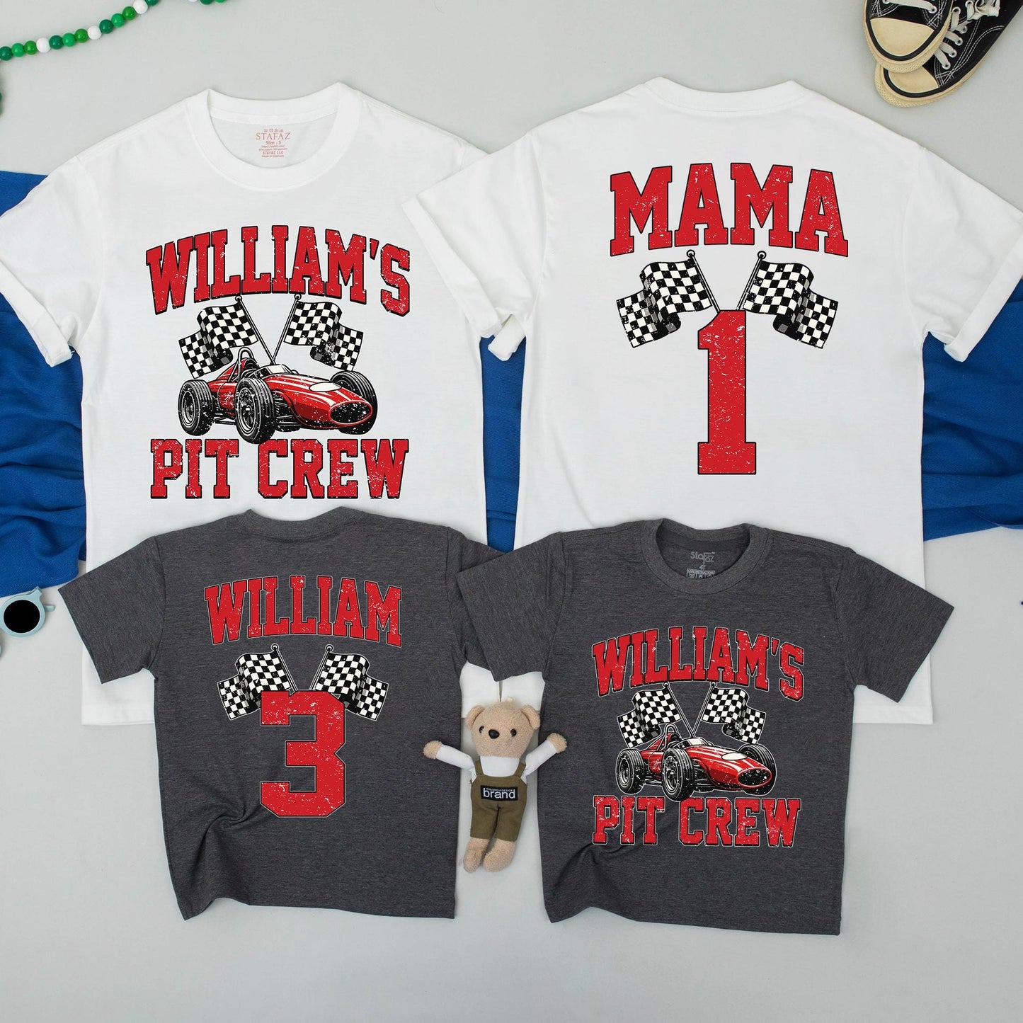 Two Fast Race Car Birthday Family Matching Shirts: William's Pit Crew 1st/3rd Birthday Boy & Mama Dada Sweatshirt