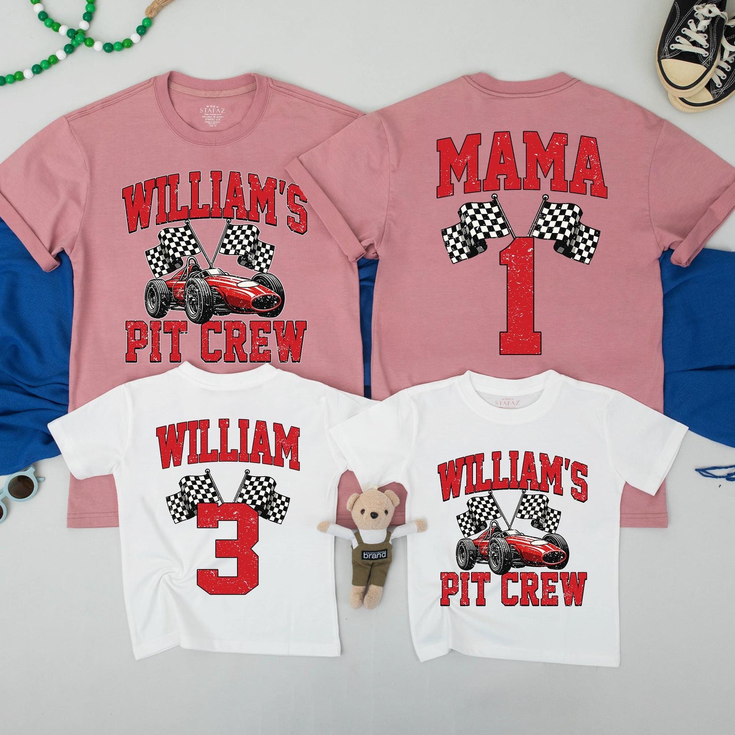 Two Fast Race Car Birthday Family Matching Shirts: William's Pit Crew 1st/3rd Birthday Boy & Mama Dada Sweatshirt