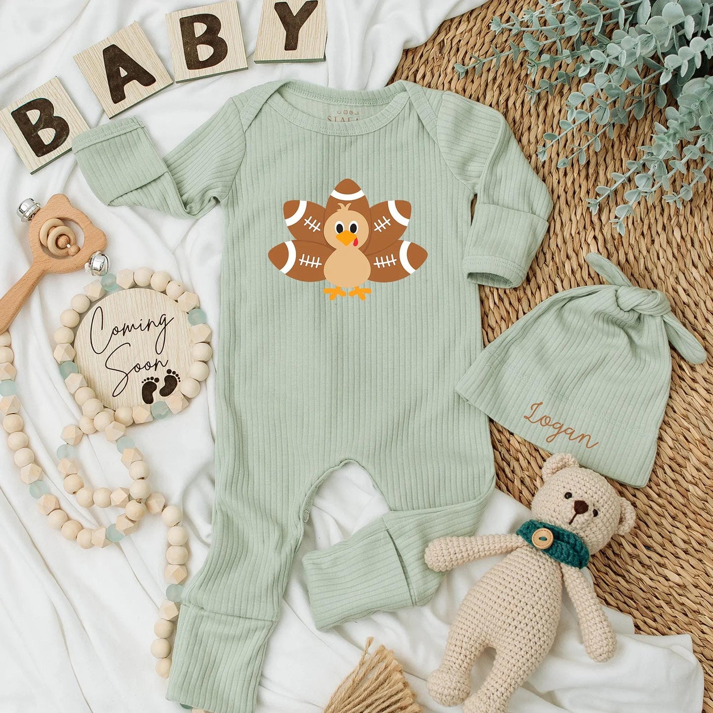 My First Thanksgiving Outfit Boy Turkey Football Bodysuit Cute Fall Romper Newborn Gift Playful Cartoon Turkey Day Outfit Baby Shower Coming Home (140)