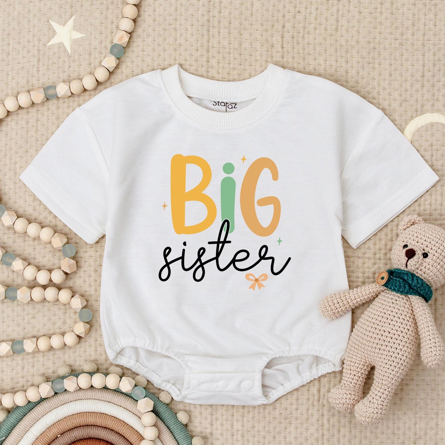 Big Sister Little Sister Matching Romper Set, Cute Sibling Outfits for Girls, Mustard & Green, Baby Girl Clothes, Family Outfit, Photo Prop 136