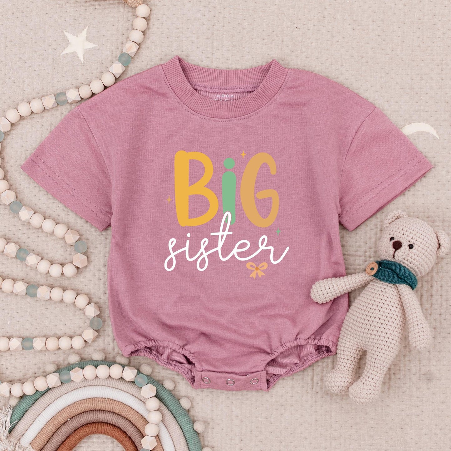 Big Sister Little Sister Matching Romper Set, Cute Sibling Outfits for Girls, Mustard & Green, Baby Girl Clothes, Family Outfit, Photo Prop 136