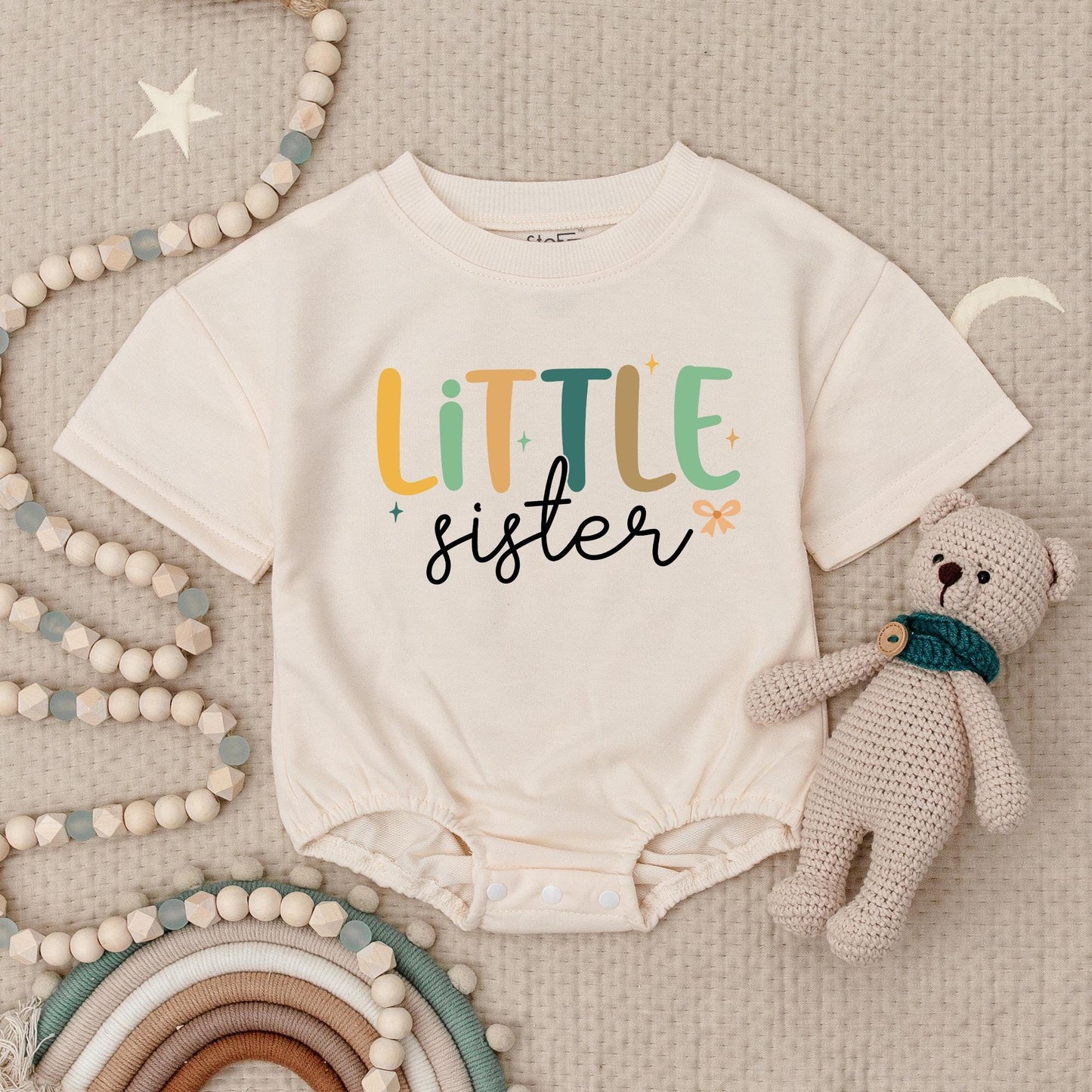Big Sister Little Sister Matching Romper Set, Cute Sibling Outfits for Girls, Mustard & Green, Baby Girl Clothes, Family Outfit, Photo Prop 136