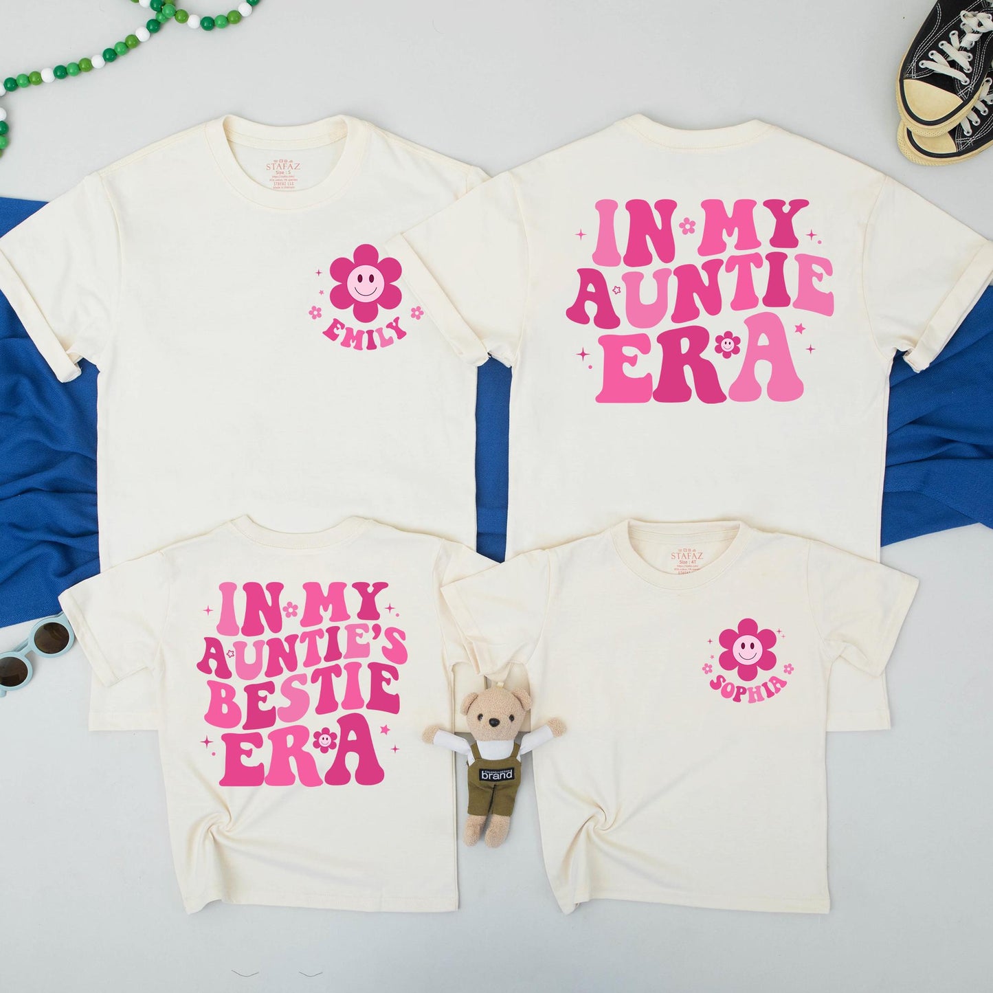 In My Auntie Era Retro Matching Shirts for Aunt & Bestie Pink Flower Design Fun Aunt Gift from Niece, New Aunt to Be Outfit Comfortable Cotton (138 chars)