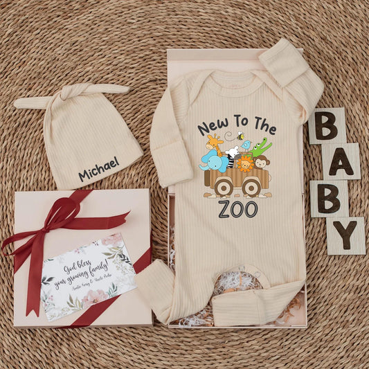 Custom New to the Zoo Baby Bodysuit Playful Jungle Animals Safari Vehicle Design Newborn Romper Cute Animal Baby Outfit Baby Shower Gift