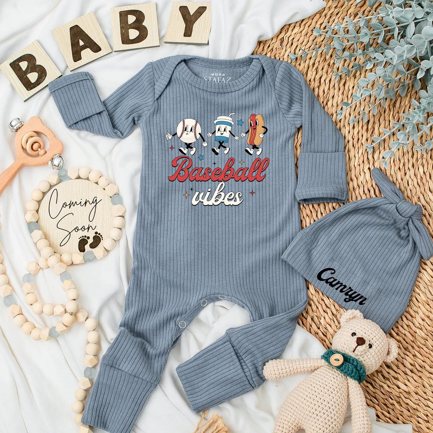 Baseball Vibes Baby Bodysuit: Game Day Newborn Outfit with Cartoon Characters & Retro Font! Cute Baseball Romper, Sport Fan Gift, Comfy Cotton Clothes