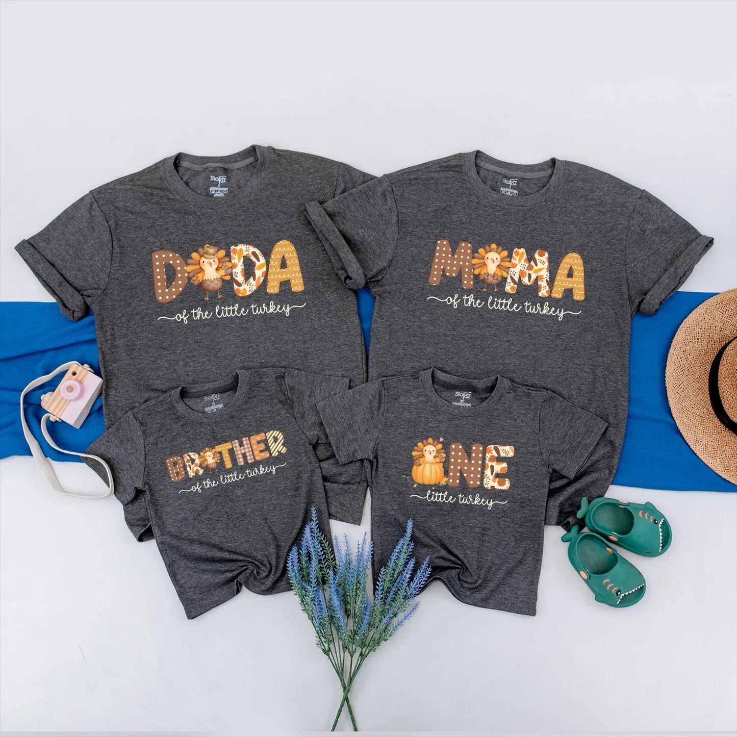 One Little Turkey First Birthday Shirt Adorable Fall Pumpkin Turkey Design Family Matching Thanksgiving Outfit