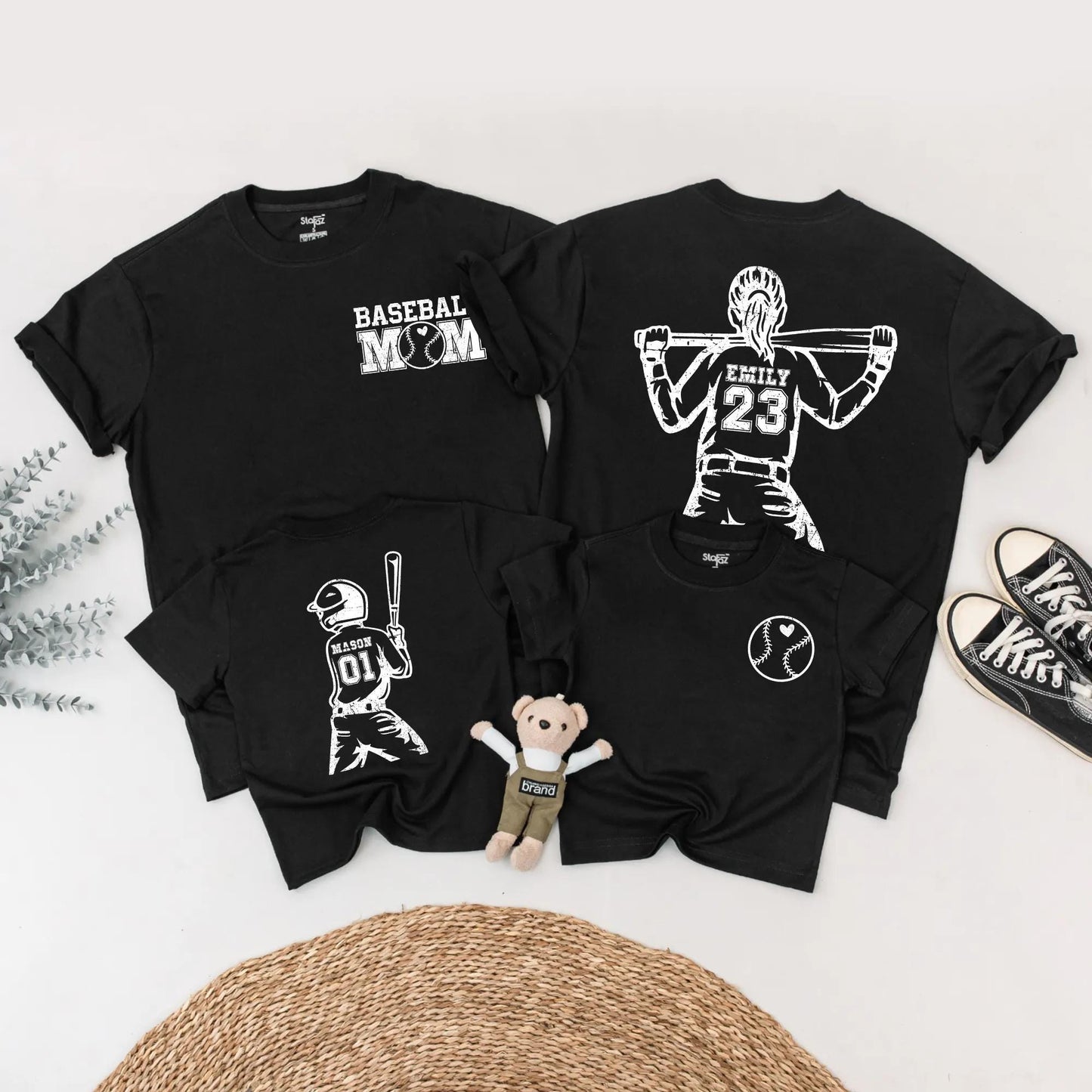 Distressed Baseball Mom & Me Matching Shirts Custom Name Number Baseball Season Game Day Outfits