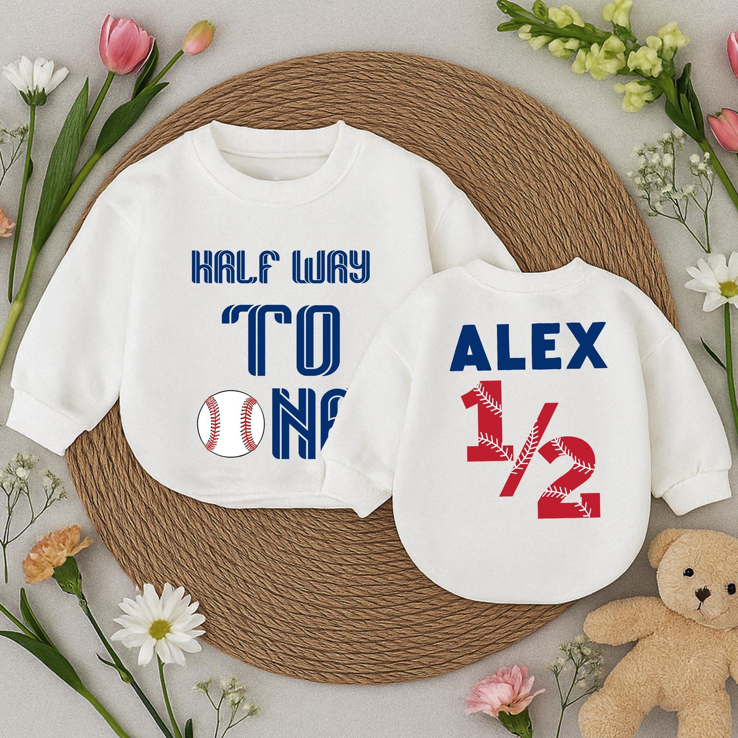 Half Way To One Baseball Romper: Baby's First Homerun! Personalized 1/2 Birthday Outfit for Your Little Slugger Short Sleeve Soft Cotton Clothes