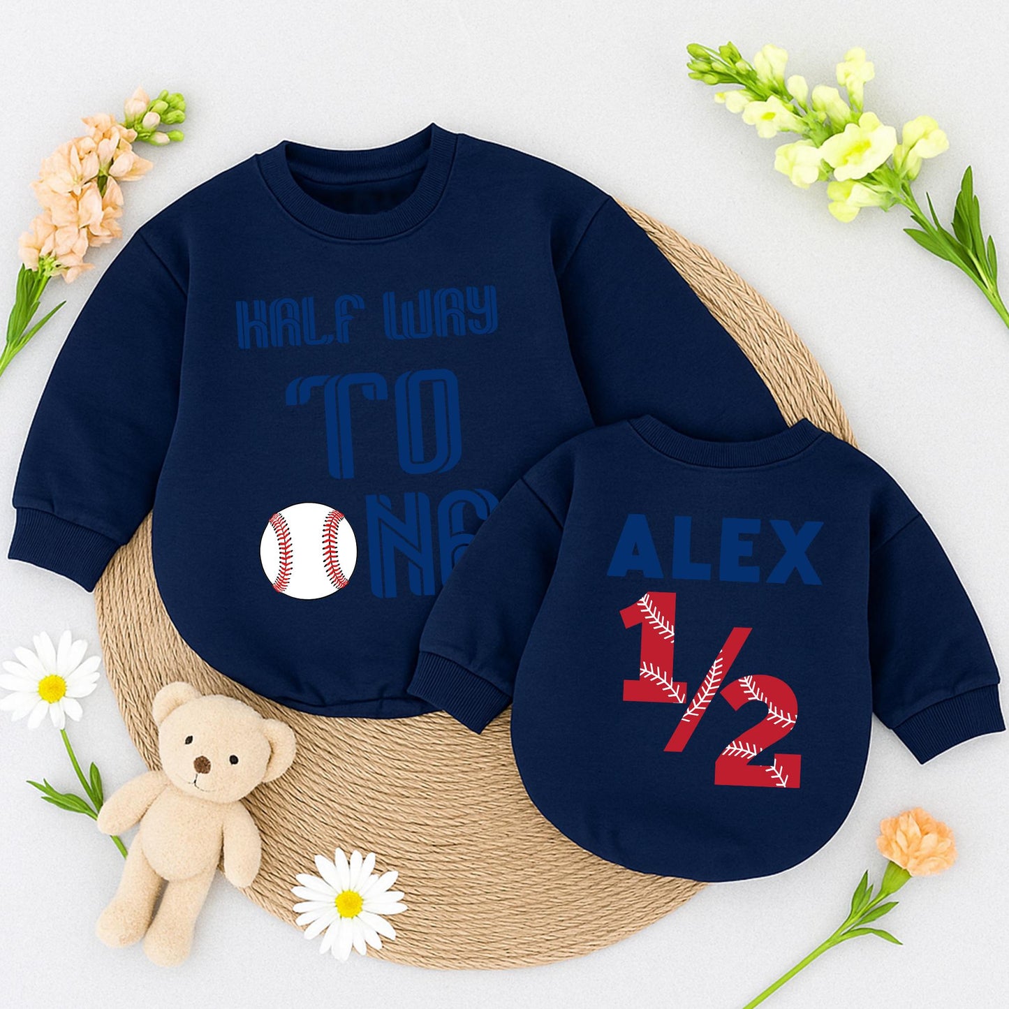 Half Way To One Baseball Romper: Baby's First Homerun! Personalized 1/2 Birthday Outfit for Your Little Slugger Short Sleeve Soft Cotton Clothes