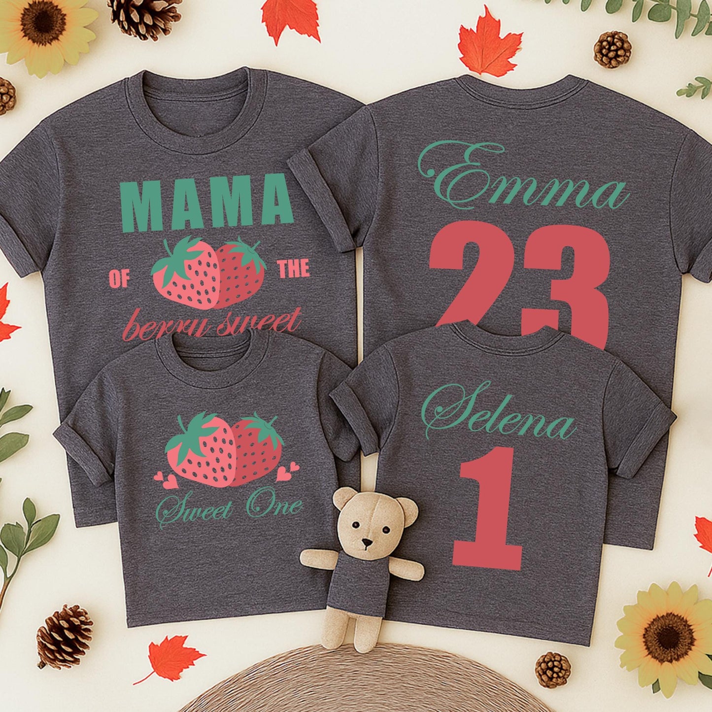Berry Sweet One Family Birthday Shirts Mama of the Berry Sweet One Matching Outfits Teal Pink Strawberry 1st Birthday Celebration