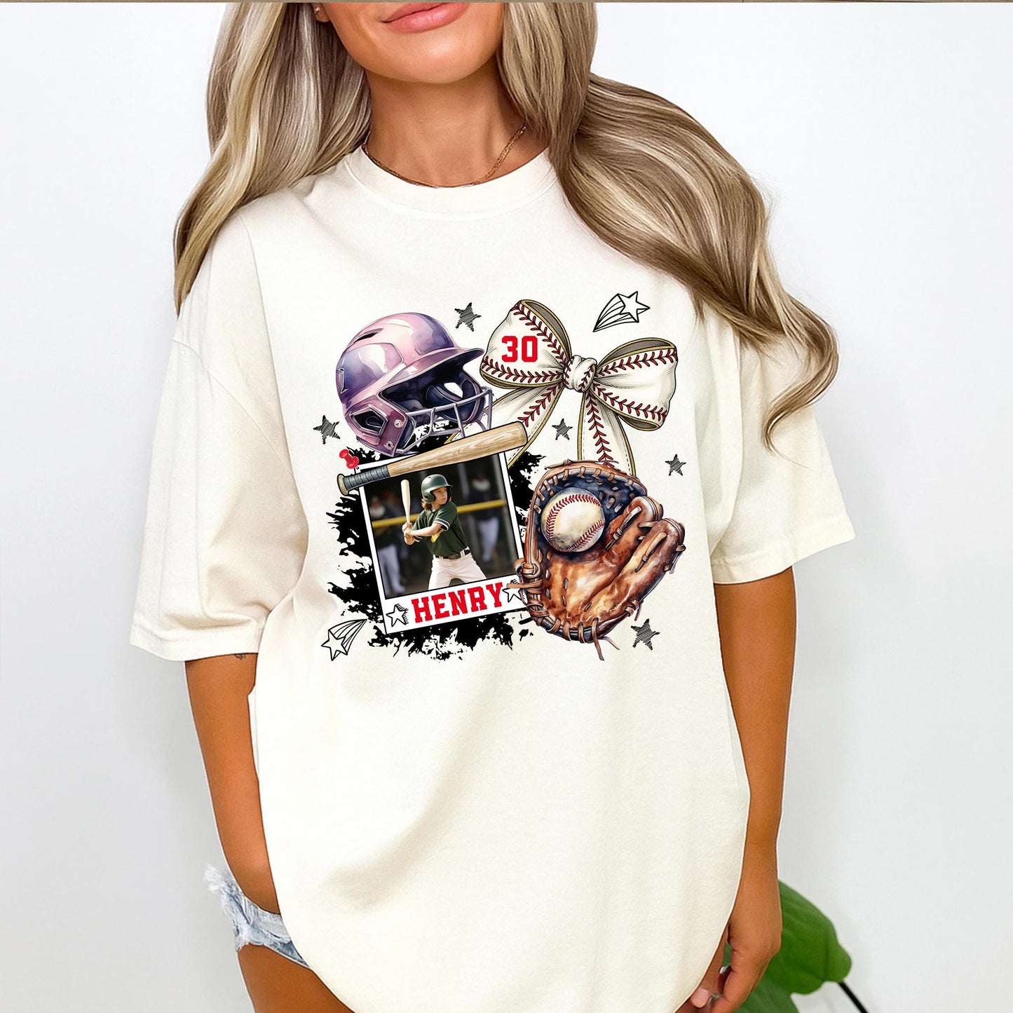 Custom Baseball Photo T-Shirt with Child Player Picture, Personalized Henry Name and Number 30 Design, Game Day Fan Gift Tee