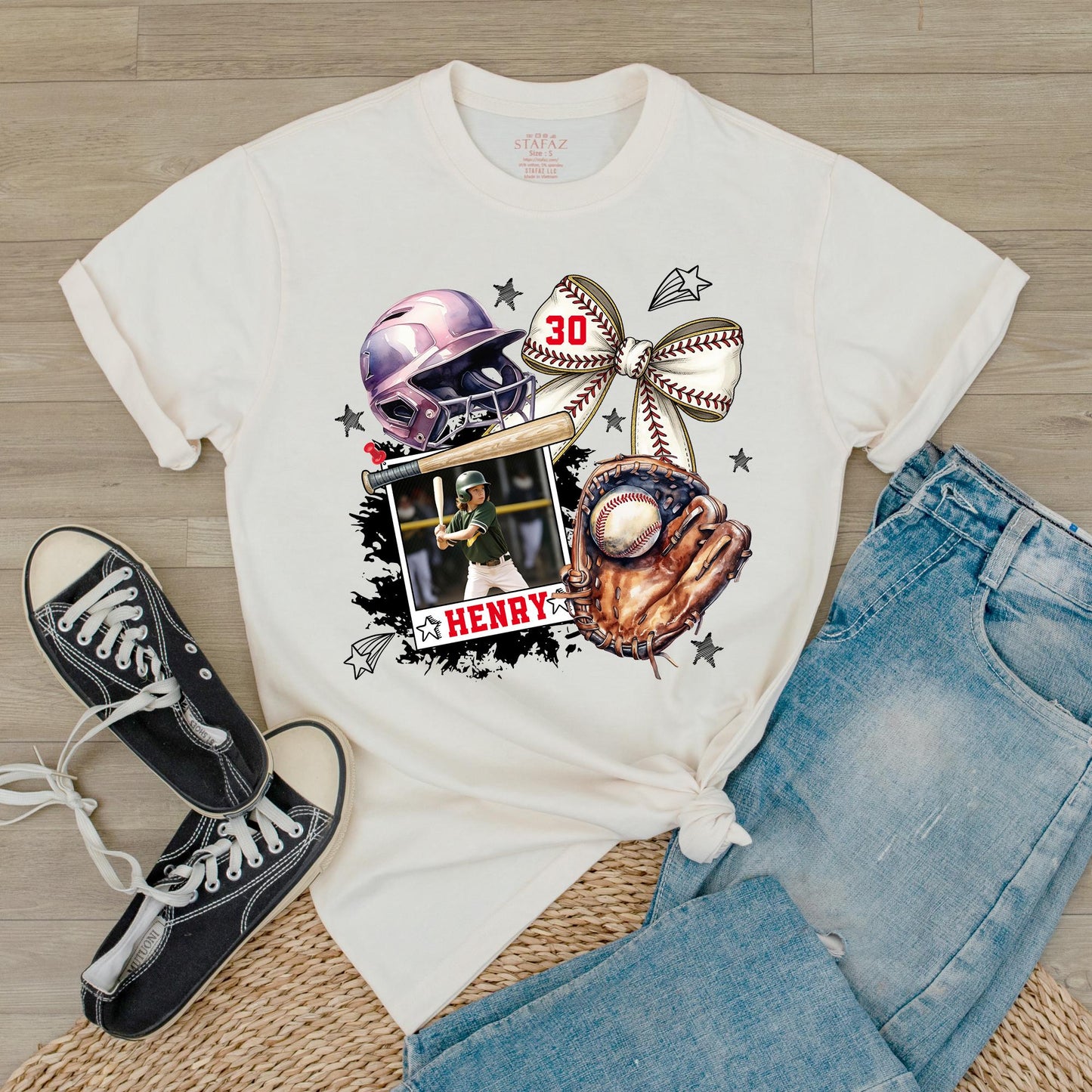 Custom Baseball Photo T-Shirt with Child Player Picture, Personalized Henry Name and Number 30 Design, Game Day Fan Gift Tee