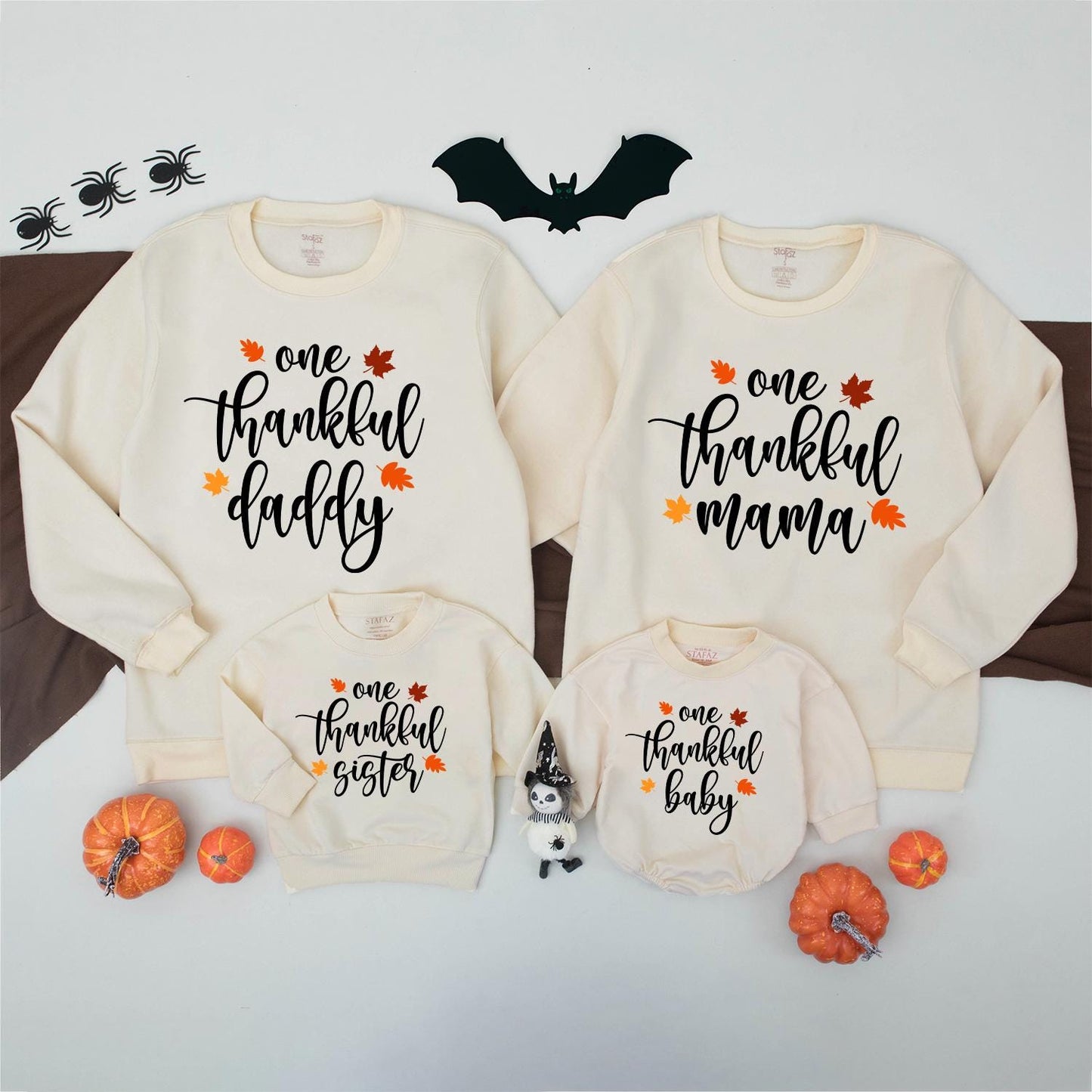 Thankful Mama Thanksgiving Matching Sweatshirt: One Thankful Family Outfit with Autumn Leaves, Mommy and Me Fall Vibes Shirt, Little Turkey Tee (138 chars)
