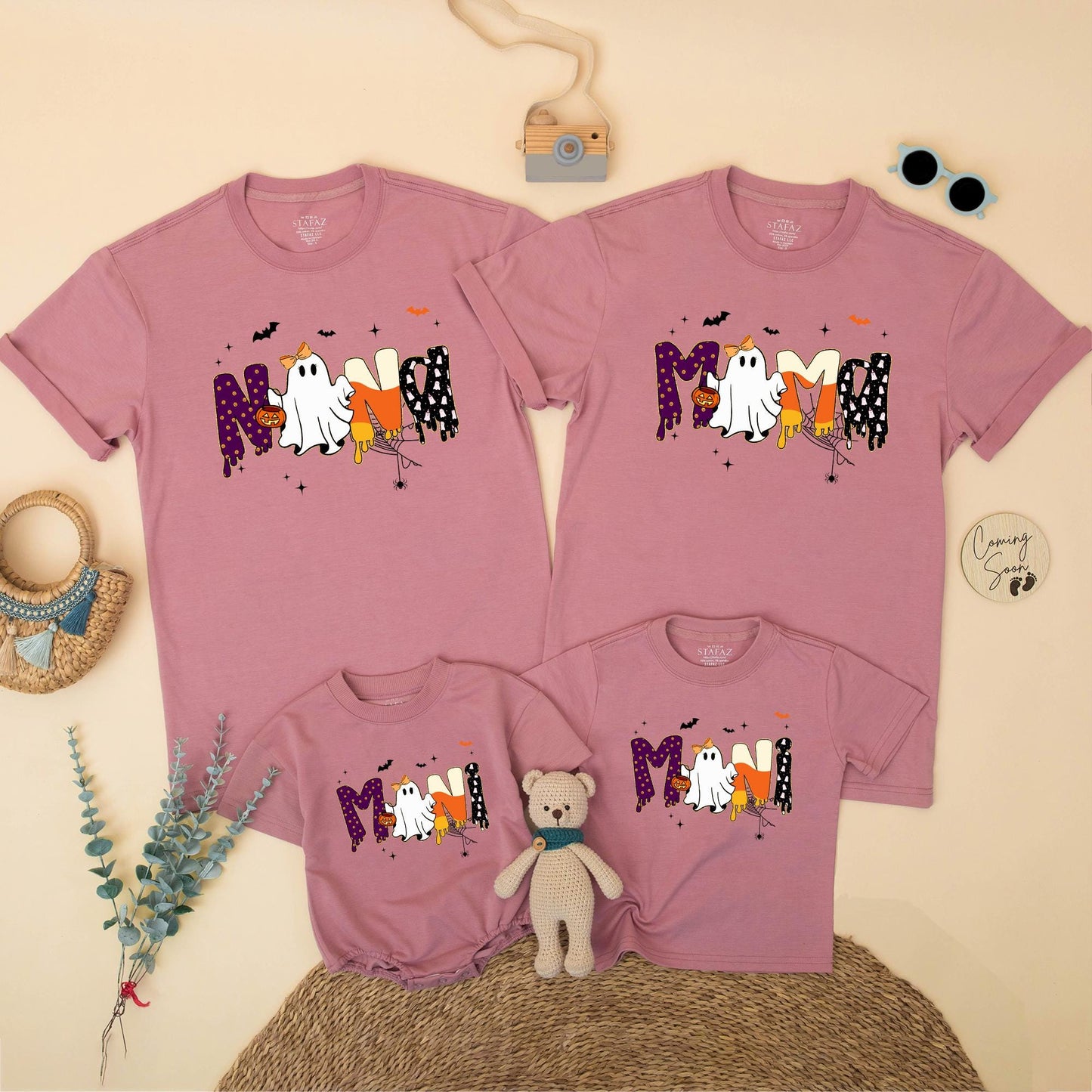 Spooky Mama and Mini Matching Halloween Shirts, Gooey Polka Dot Letters & Ghost, Mommy and Me Outfits, Cute Festive Family Spooky Season Outfit Gift (139 chars)