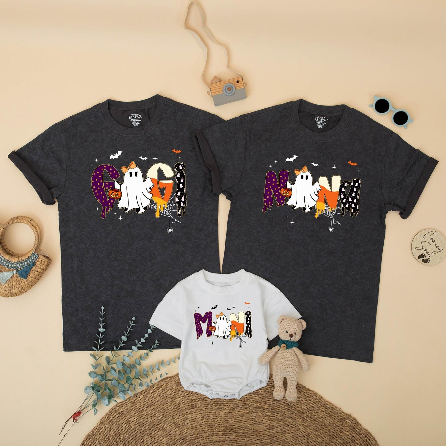 Spooky Mama and Mini Matching Halloween Shirts, Gooey Polka Dot Letters & Ghost, Mommy and Me Outfits, Cute Festive Family Spooky Season Outfit Gift (139 chars)