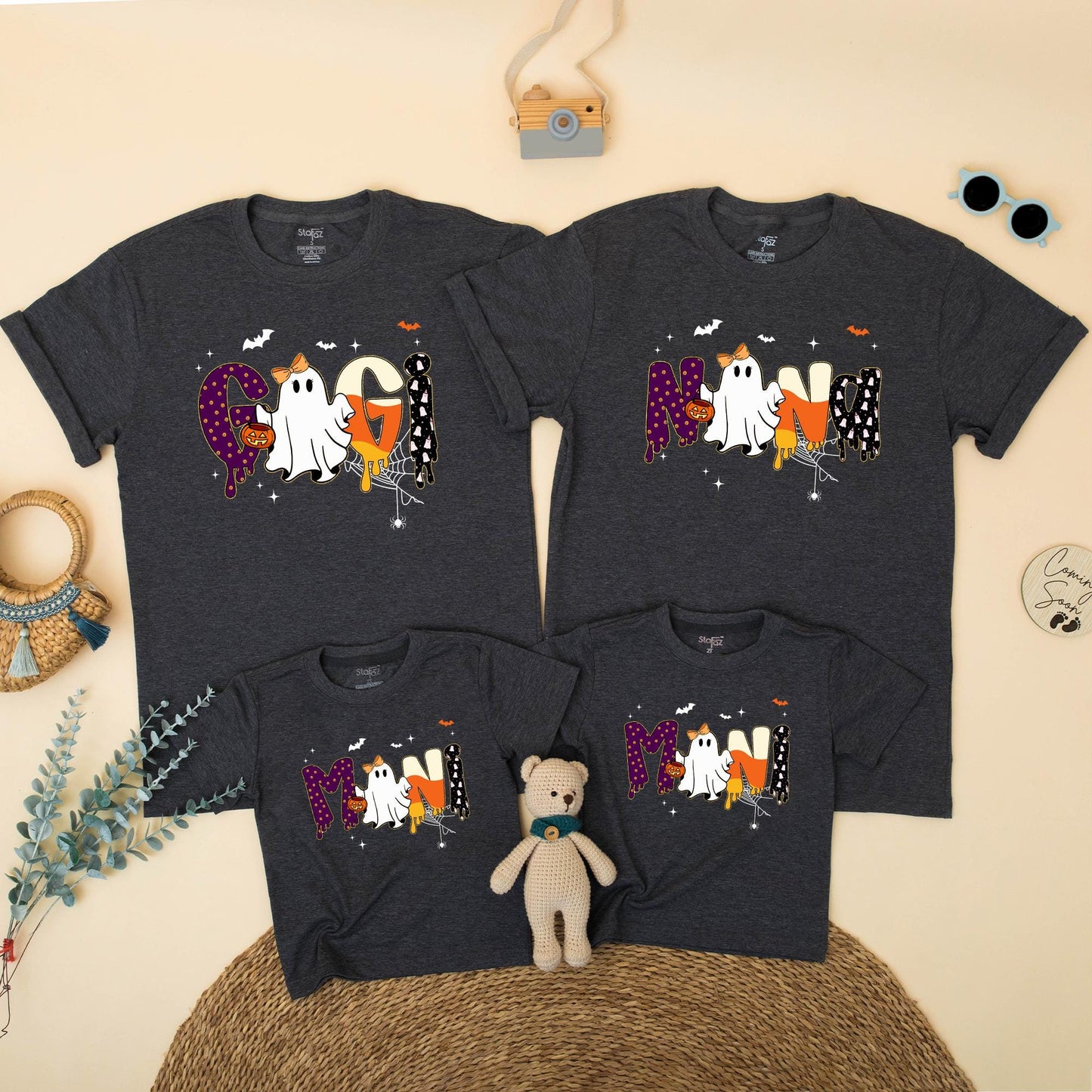 Spooky Mama and Mini Matching Halloween Shirts, Gooey Polka Dot Letters & Ghost, Mommy and Me Outfits, Cute Festive Family Spooky Season Outfit Gift (139 chars)