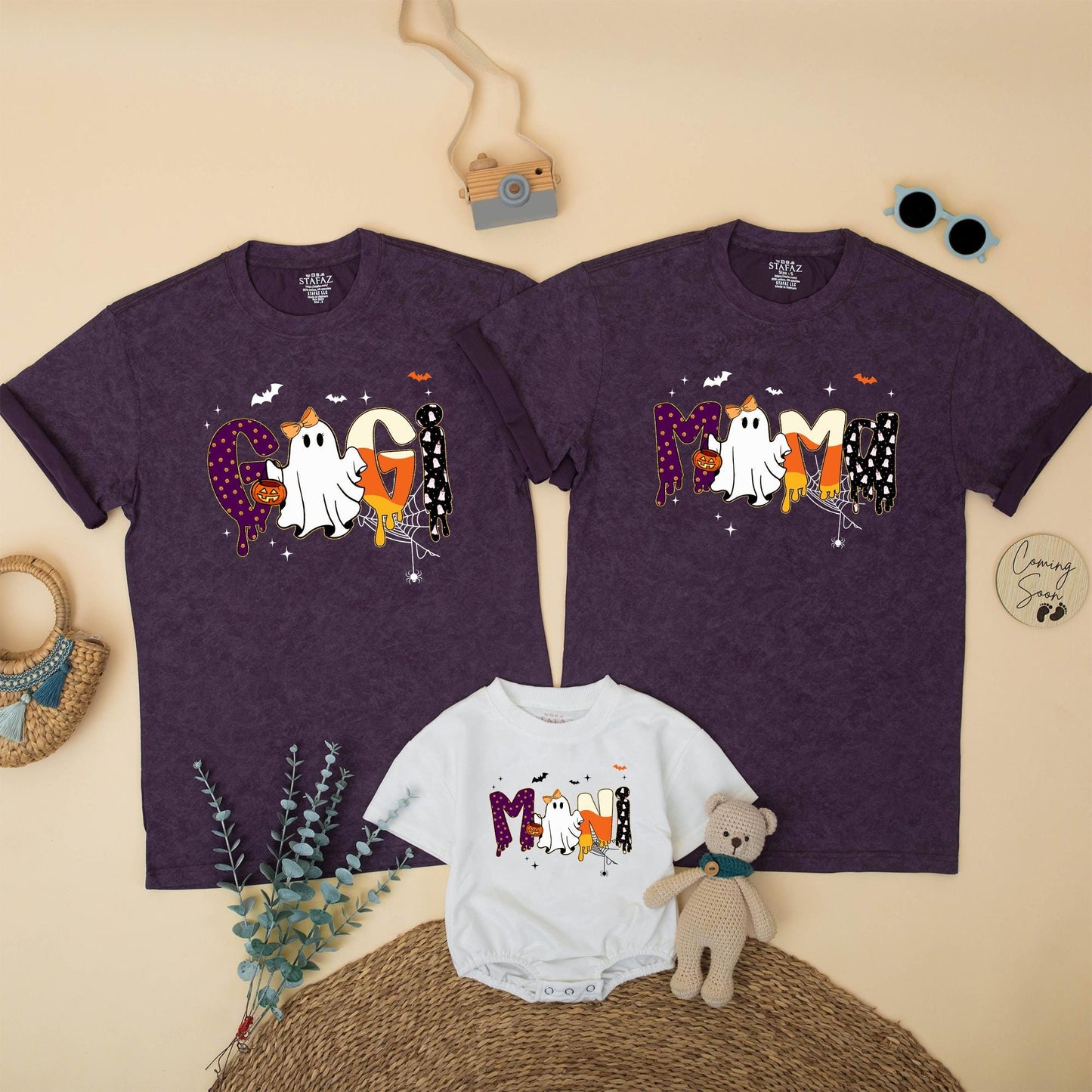 Spooky Mama and Mini Matching Halloween Shirts, Gooey Polka Dot Letters & Ghost, Mommy and Me Outfits, Cute Festive Family Spooky Season Outfit Gift (139 chars)