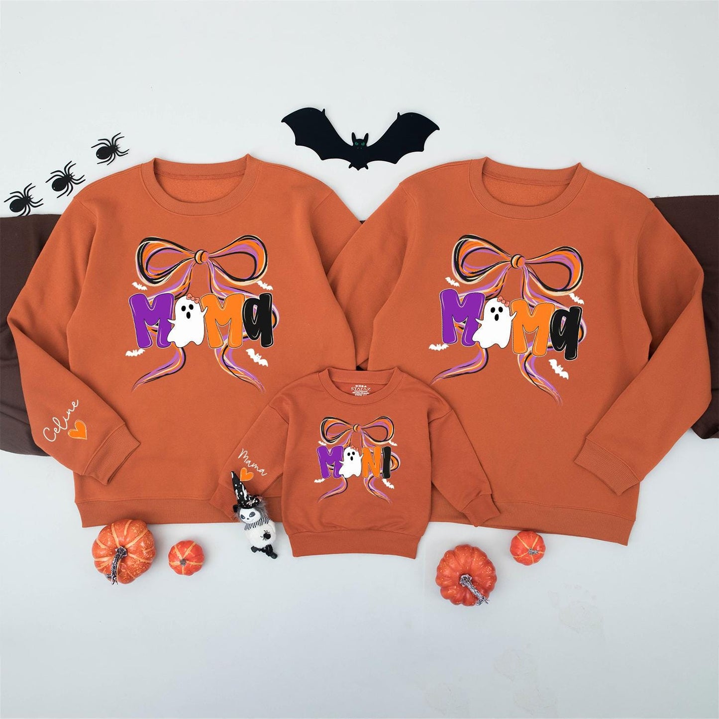 Spooky Mama and Mini Halloween Sweatshirt Matching Bow Ghost Design Custom Mommy and Me Fall Family Outfits