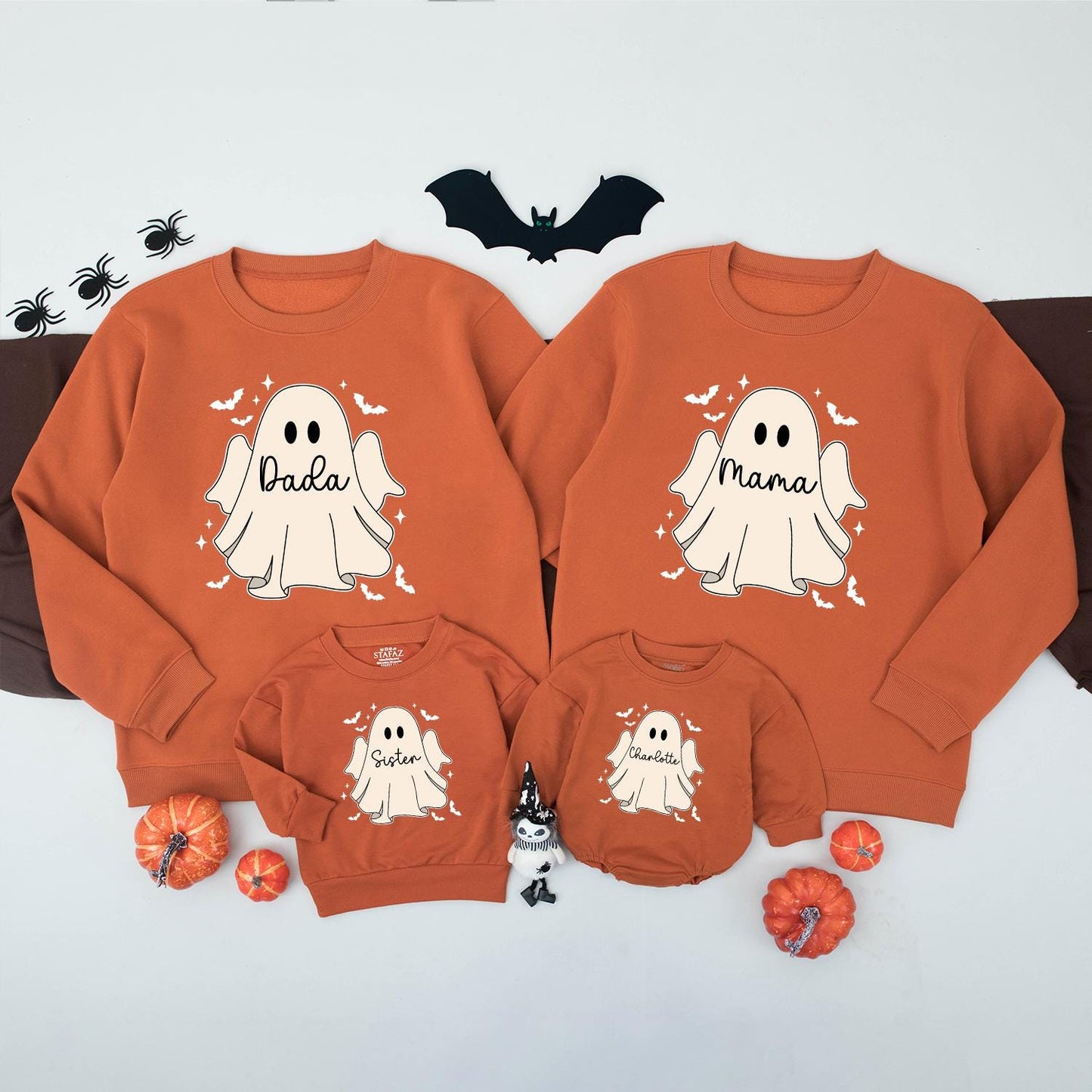 Personalized Family Ghost Sweatshirts, Cute Matching Halloween Costume Shirts for Baby, Toddler, Kids—Custom Name Spooky Season Trick or Treat Outfits
