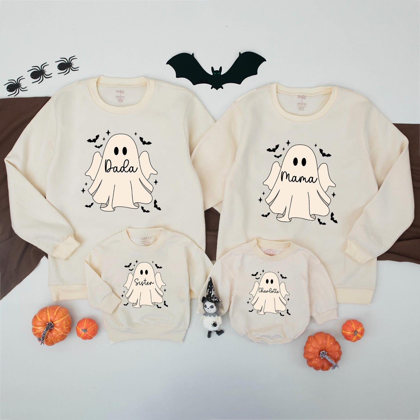 Personalized Family Ghost Sweatshirts, Cute Matching Halloween Costume Shirts for Baby, Toddler, Kids—Custom Name Spooky Season Trick or Treat Outfits