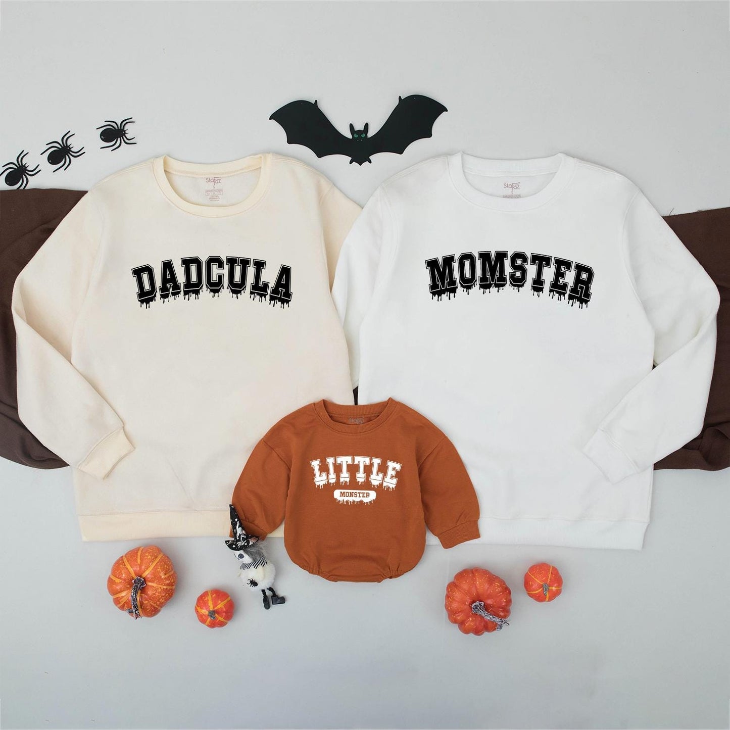 Matching Family Halloween Sweatshirts: Dadcula, Momster, & Little Monster! Spooky Collegiate Style Shirts for a Fun, Festive Family Costume, Comfy & Playful