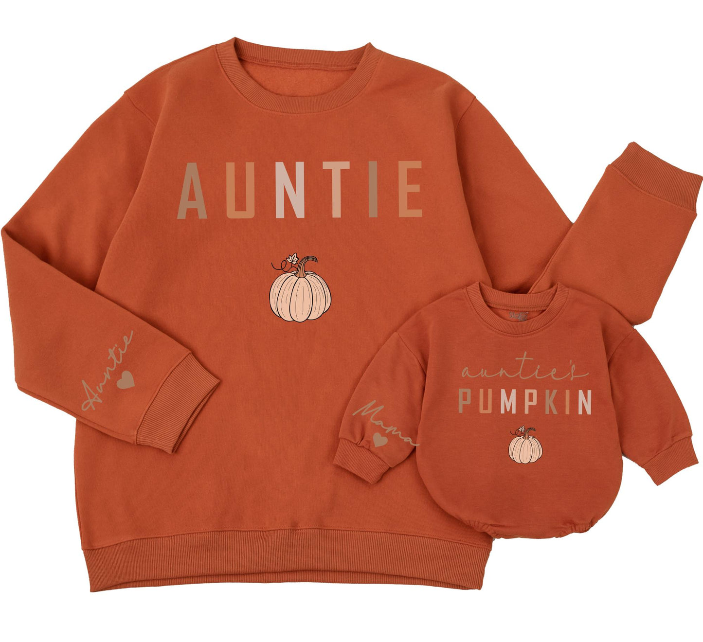 Matching Auntie & Auntie's Pumpkin Sweatshirts for Family Fun, Fall Season, Thanksgiving & Halloween Costumes
