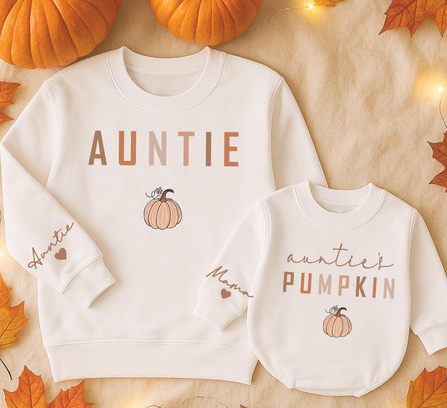 Matching Auntie & Auntie's Pumpkin Sweatshirts for Family Fun, Fall Season, Thanksgiving & Halloween Costumes