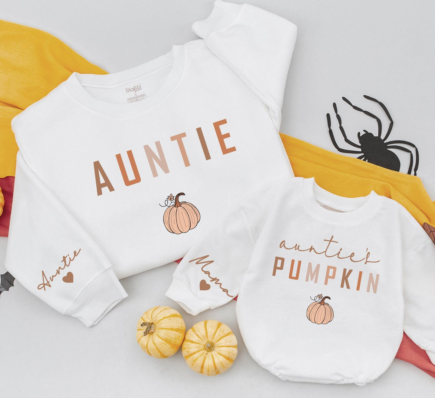 Matching Auntie & Auntie's Pumpkin Sweatshirts for Family Fun, Fall Season, Thanksgiving & Halloween Costumes