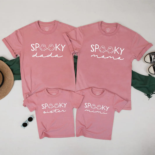 Spooky Family Matching Halloween Shirts with Ghost Design, Mommy, Daddy, Kids Fall Tee Set
