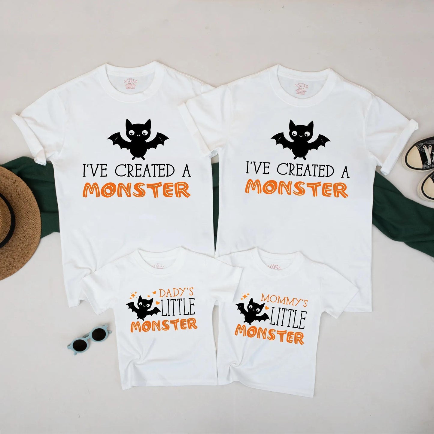 Daddy Mommy Little Monster Bat Family Matching Halloween Costume Shirts Spooky Cute Monster Halloween Outfit for Kids Parents