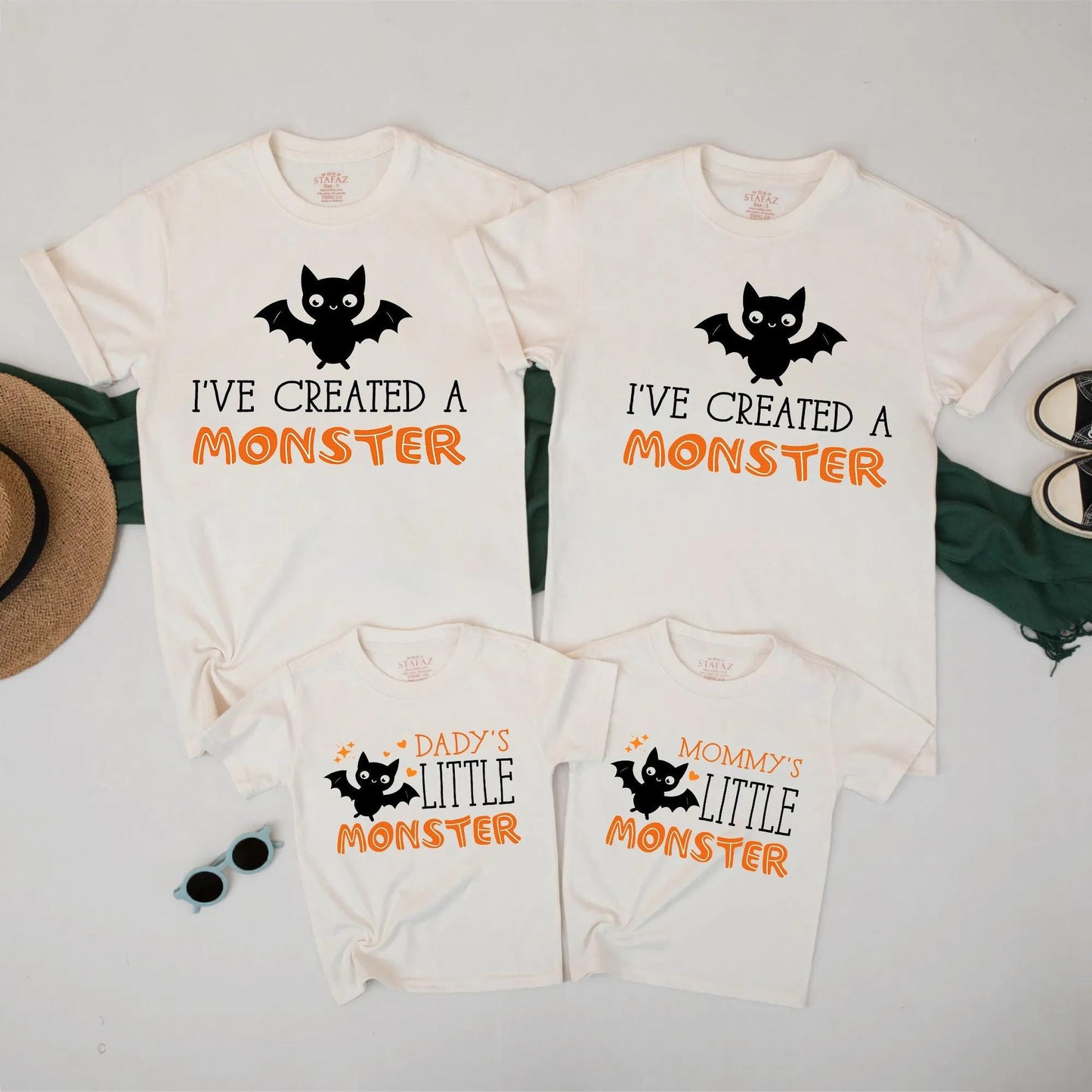 Daddy Mommy Little Monster Bat Family Matching Halloween Costume Shirts Spooky Cute Monster Halloween Outfit for Kids Parents