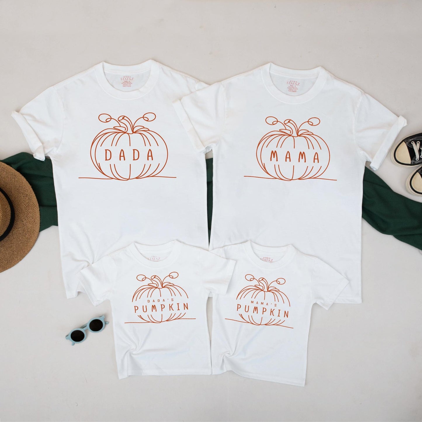Matching Family Pumpkin Outfits - Dada, Mama, & Kids Halloween Shirts - Modern Pumpkin Vine Design - Fall Family Look - Parent & Child Tees