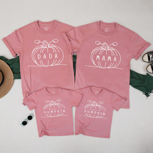 Matching Family Pumpkin Outfits - Dada, Mama, & Kids Halloween Shirts - Modern Pumpkin Vine Design - Fall Family Look - Parent & Child Tees