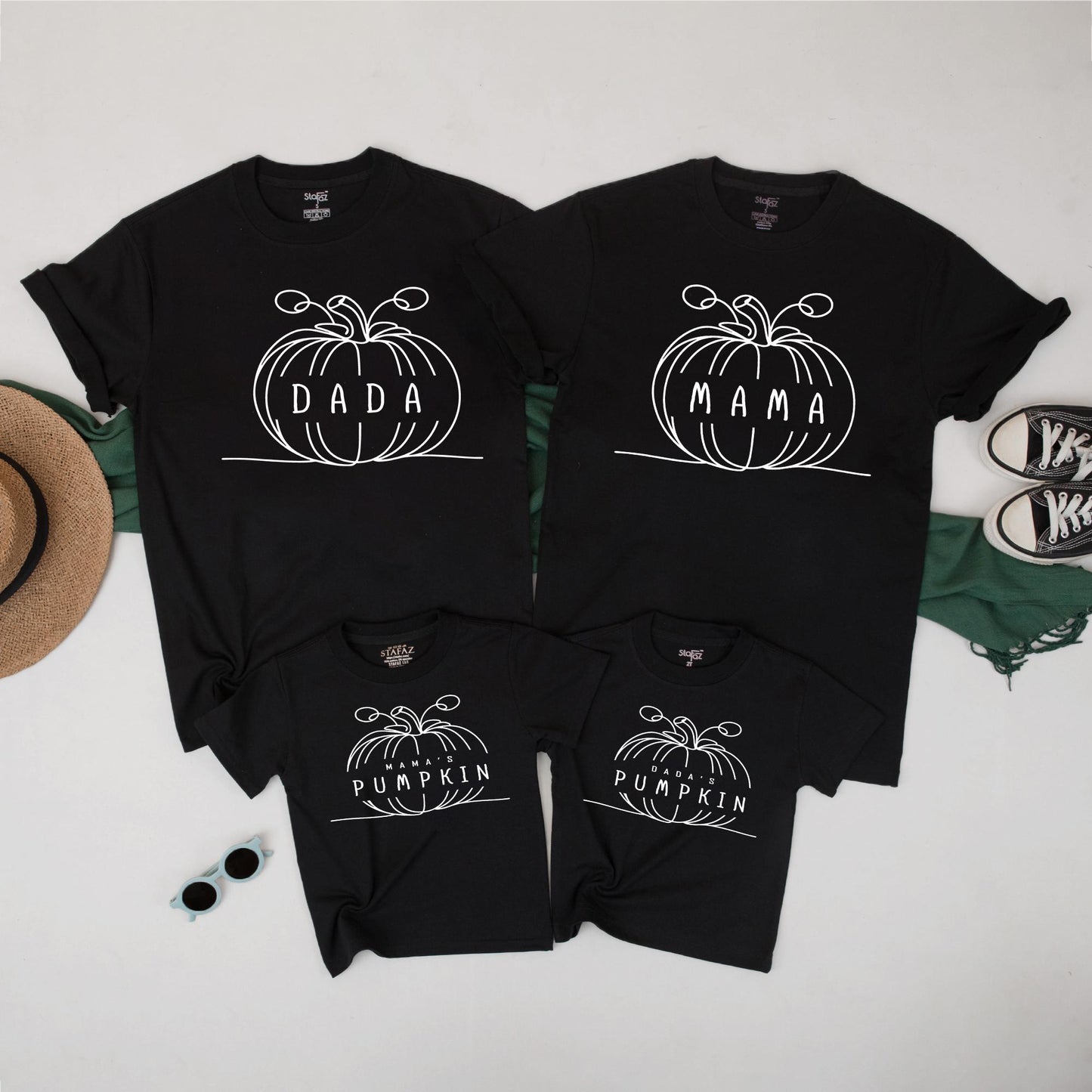 Matching Family Pumpkin Outfits - Dada, Mama, & Kids Halloween Shirts - Modern Pumpkin Vine Design - Fall Family Look - Parent & Child Tees
