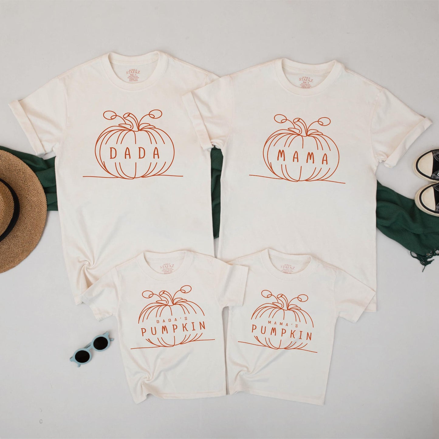 Matching Family Pumpkin Outfits - Dada, Mama, & Kids Halloween Shirts - Modern Pumpkin Vine Design - Fall Family Look - Parent & Child Tees