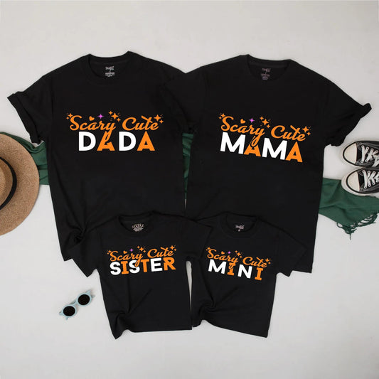 Scary Cute Family Halloween Shirts: Matching Mom, Dad, Sister & Mini Outfits with Purple & Orange Spooky Vibes for Trick or Treat Fun (Cotton)